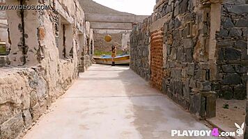 Sexy petite redhead babe strips from lingerie in hot teasing dance