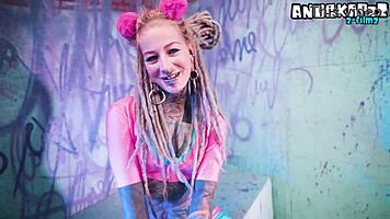 tattooed punk slut doubles up toys in ass and pussy play 💦