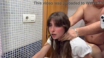 hairy pussy creampie quickie as stepdad fills her while friends wait nearby