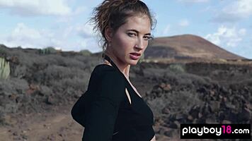 gorgeous brunette taya vais bares perfect tits outdoors