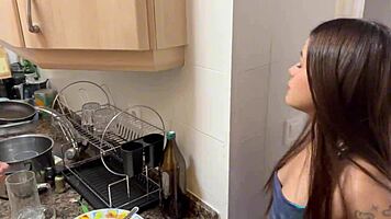 crazy 18+ latina petite screams through first double vaginal monster cock pounding