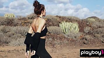 gorgeous brunette taya vais bares perfect tits outdoors