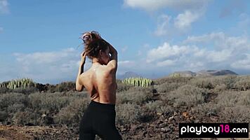 gorgeous brunette taya vais bares perfect tits outdoors