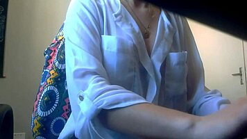 Hot secretary strips miniskirt no panties and fingers wet pussy moaning