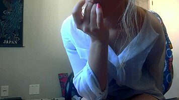 Hot secretary strips miniskirt no panties and fingers wet pussy moaning