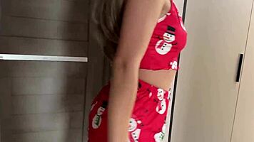 petite blonde deepthroats big cock then swallows cum watching couple