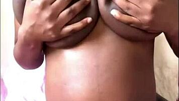 pregnant ebony girlfriend rides huge dildo on homemade cam