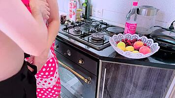 horny mature latina sneaks kitchen fuck with stud while clueless husband watches tv