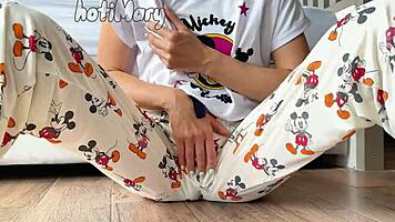 this petite 18+ cutie in pajamas fingers to squirting bliss