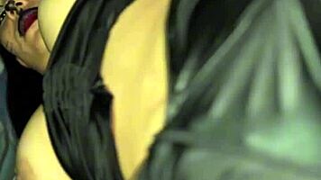 halloween party couple sneaks to room for rough choking deepthroat doggystyle pounding