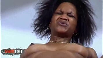 French Ebony Shania Loves Intense Interracial Pounding from Terry on Bed