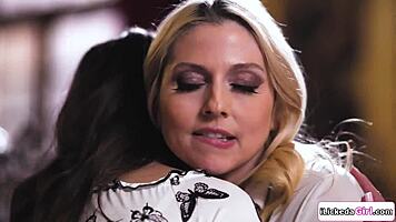 Big titted milf scissors passionately with petite young babe!