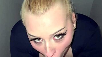 whoops accidental massive cumshot covers her face from sloppy closet blowjob