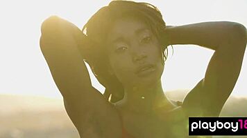 smoking hot ebony teen strips wildly on rooftop!