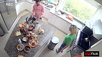 blonde babe begs for massive cock post dinner pounding