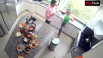 blonde babe begs for massive cock post dinner pounding