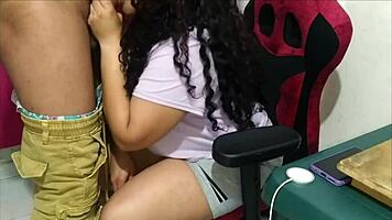 brunette latina babe bent over office desk doggystyle big cock closeup pounding