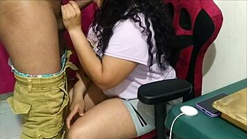 brunette latina babe bent over office desk doggystyle big cock closeup pounding