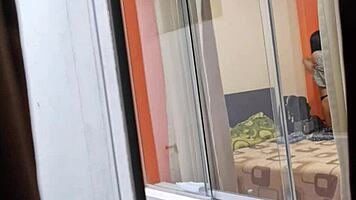 Colombian neighbor rides boyfriend in voyeur skirt upskirt action