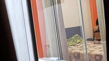 Colombian neighbor rides boyfriend in voyeur skirt upskirt action