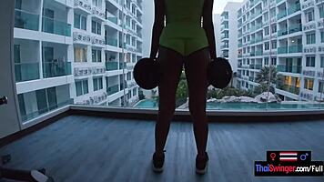 My horny Asian girlfriend craves gym workout sex passion