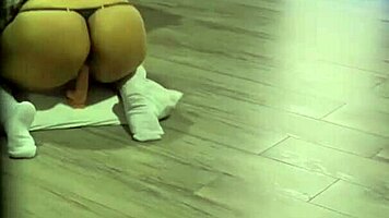 Horny babe takes huge anal toys after class shaking juicy ass