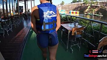 Asian teen couple sneaks fun at waterpark then bangs with emojis 😏💦