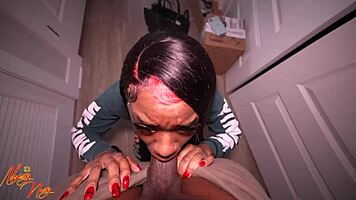 Petite Ebony Deepthroats Tight Pussy Lips Muscular Cock