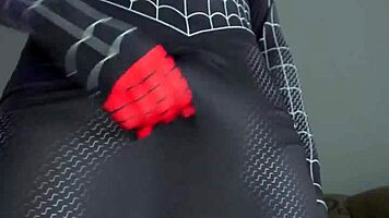 miles morales cosplay strips teases and jerks big load homemade