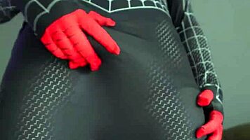 miles morales cosplay strips teases and jerks big load homemade