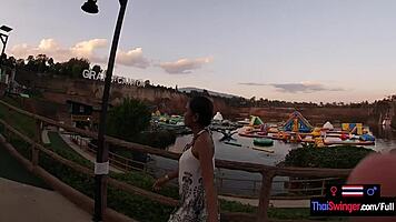 Asian teen couple sneaks fun at waterpark then bangs with emojis 😏💦