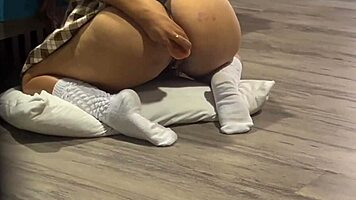 Horny babe takes huge anal toys after class shaking juicy ass