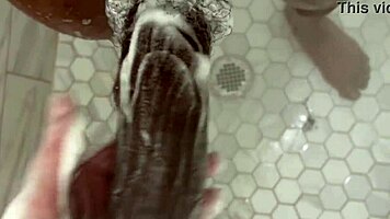 petite babe sneaks into shower for bbc pov riding adventure up close