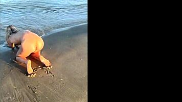 blonde euro babe kleo teases her wet tight pussy on sunny beach