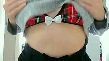 Hot student strips clothes off groping her perky tits!