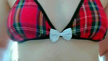 Hot student strips clothes off groping her perky tits!