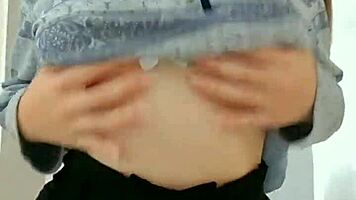 Hot student strips clothes off groping her perky tits!