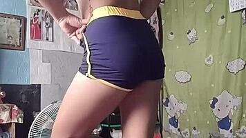 asian cutie dances in tight shorts 🔥 petite ass shaking 💃