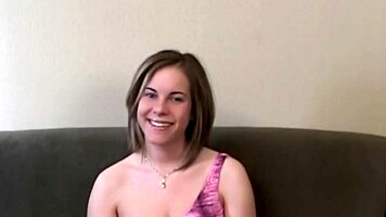 Busty amateur babe flaunts huge natural tits while horny and fully naked