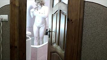 sexy blonde milf masturbates wet pussy roommate watches cumshot