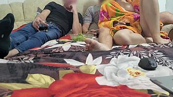 Explosive threesome rocks wife with husband and lover's hard pounding