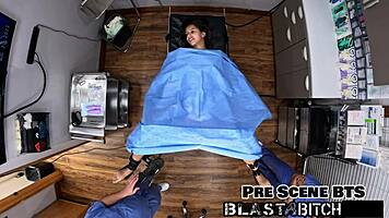 aria nicole kneels to suck doctor's cock before intense pov pussy blast