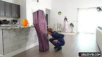 halloween teen 18+ lover decorates house then gets reality creampie fucked hard by lover