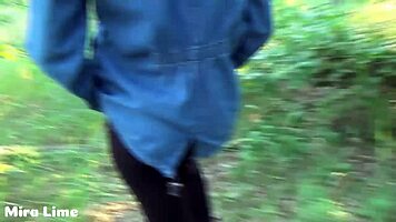 brunette couple sneaks orgasmic fuck in hidden forest spot