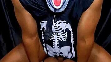 halloween party hookup brings home ebony monster cock for wild latina ass shaking