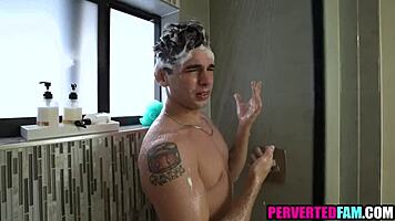 Blonde milf sneaks into shower for hardcore young cock doggystyle pounding
