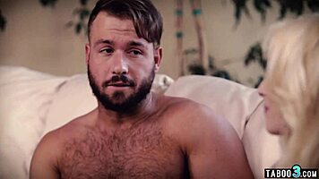 Nasty milf surprises hubby with shaved petite teen pussy for hardcore fun