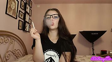 hey, wanna watch this hot romanian brunette smoke while wearing glasses?