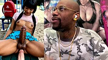 trans teen rides dildo cums hard on face while gaping fat pussy