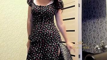 hey check out this horny brunette milf angela stripping lingerie to flash her dripping pussy and juicy ass